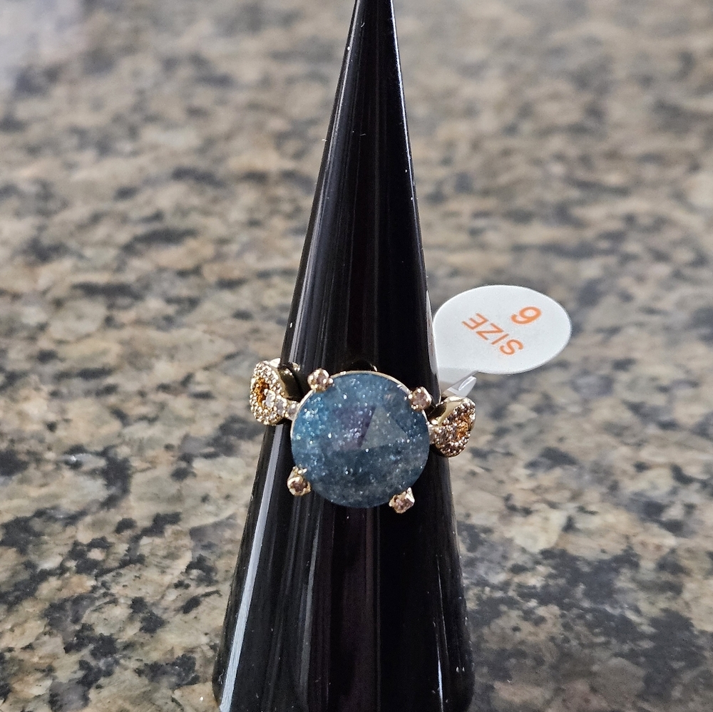 Bomb Party RG89231 "Crowned In Radiance" London Blue Sapphire Ice Crystal Sz 6